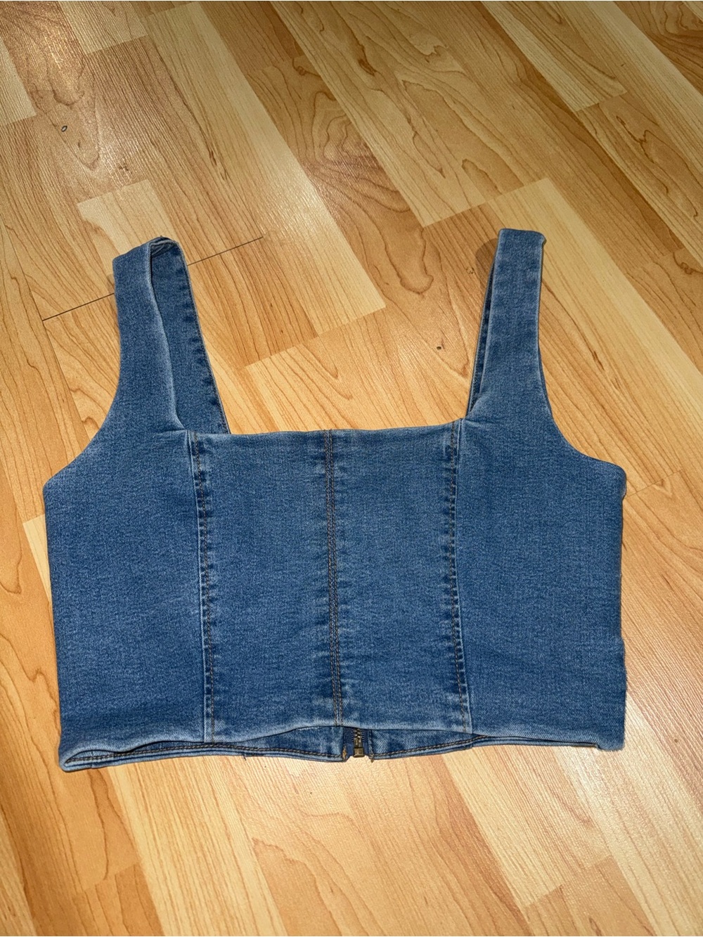 Celebrity Pink Denim Square Crop Top — Blue